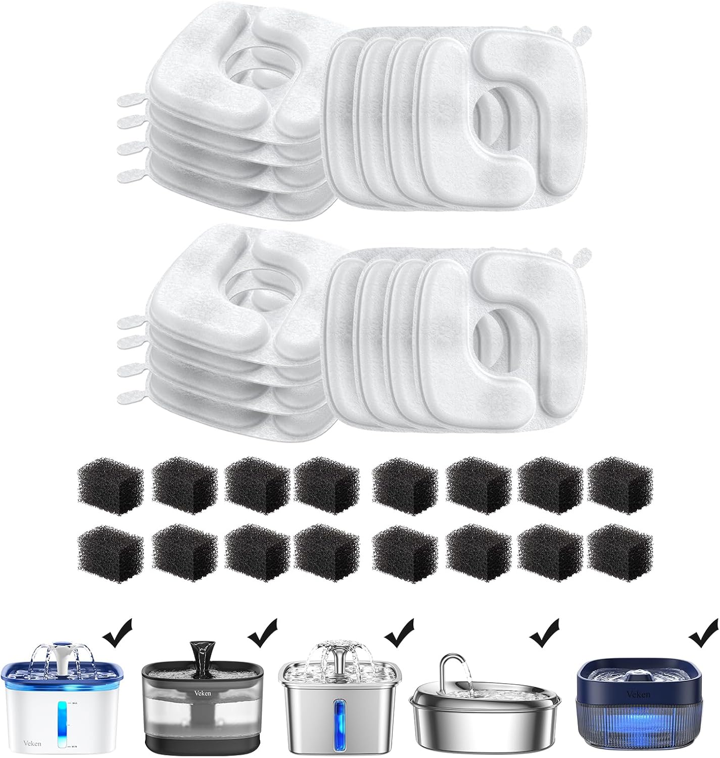 Filtros de Fuente de Agua para Gatos Veken, Paquete de 16 Filtros d...