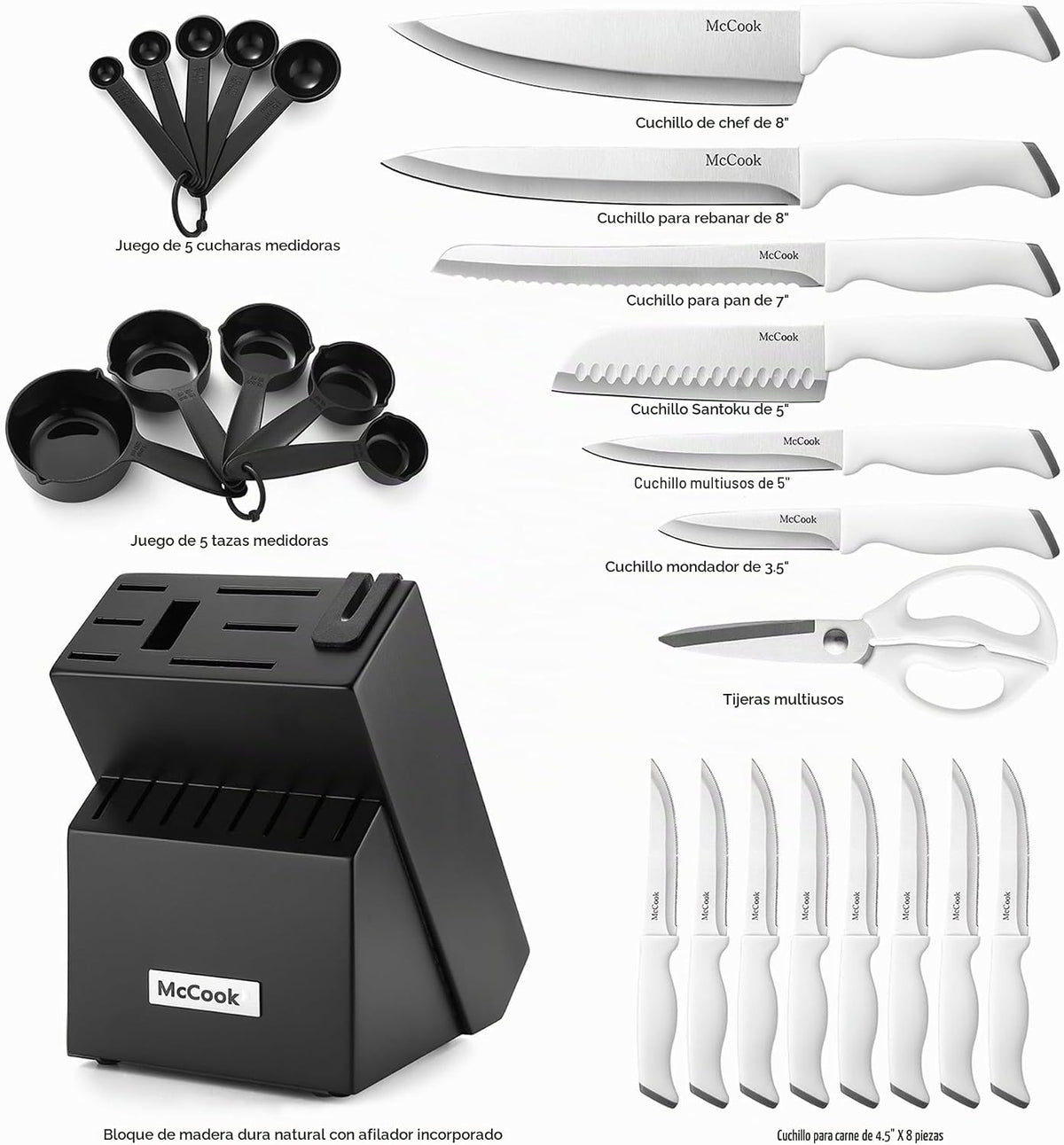 McCook Juego de cuchillos de cocina de 24 piezas con afilador incor...