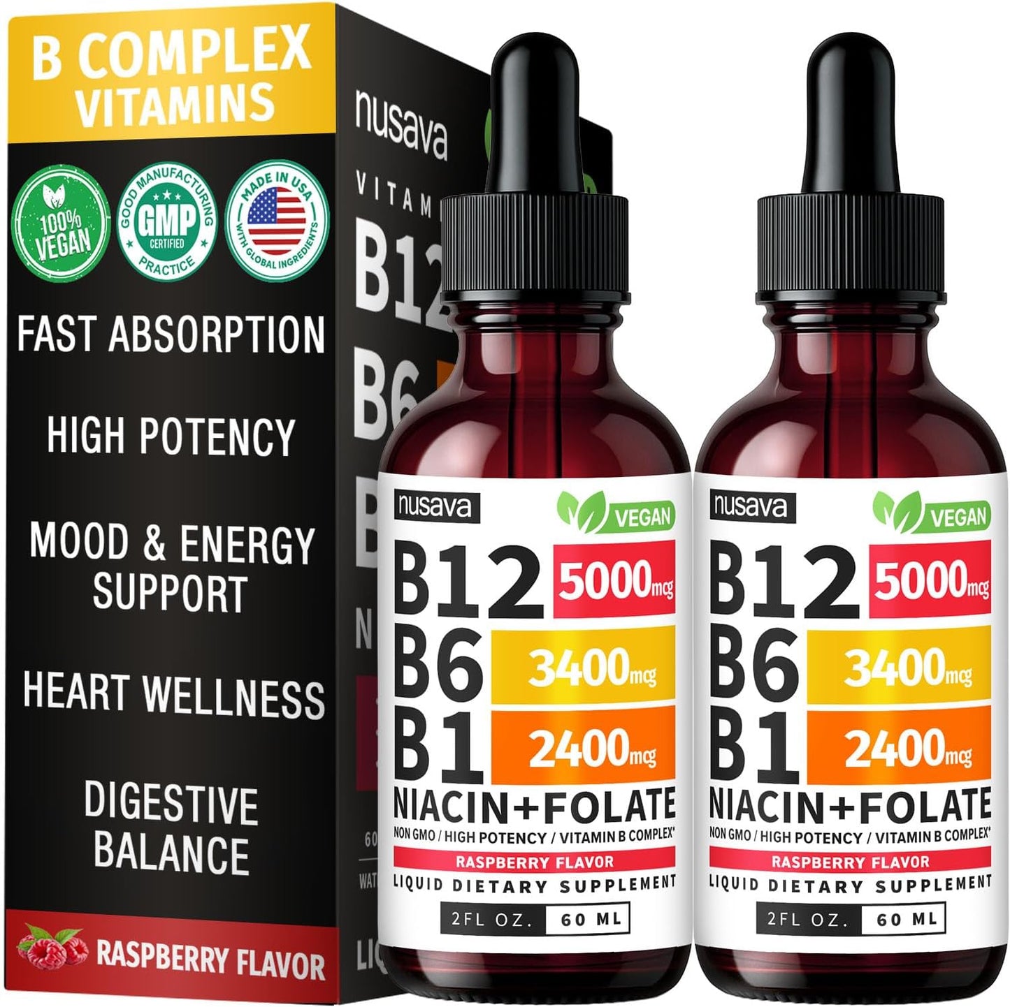 Paquete de 2 gotas líquidas de vitamina B12 y B6, complejo de vitam...
