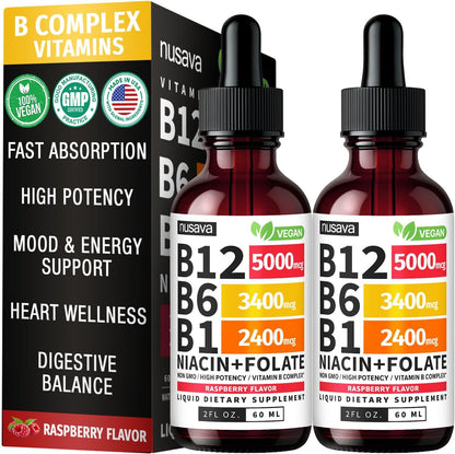 Paquete de 2 gotas líquidas de vitamina B12 y B6, complejo de vitam...