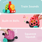 iPlay, iLearn Tren de juguete para bebés, autos suaves para niños de 6 a 12 meses, camión musical Push N Go, sonajero sensorial para niños pequeños, regalo de cumpleaños de bebés de 7, 8, 9, 10, 11,