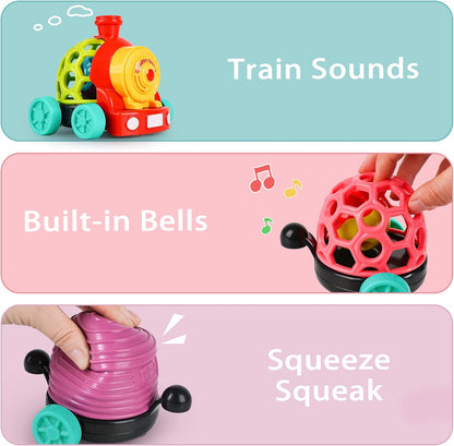 iPlay, iLearn Tren de juguete para bebés, autos suaves para niños de 6 a 12 meses, camión musical Push N Go, sonajero sensorial para niños pequeños, regalo de cumpleaños de bebés de 7, 8, 9, 10, 11,