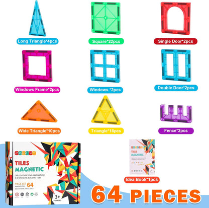 OugerToy - Ladrillos magnéticos educativos para niños, 64 piezas bl...