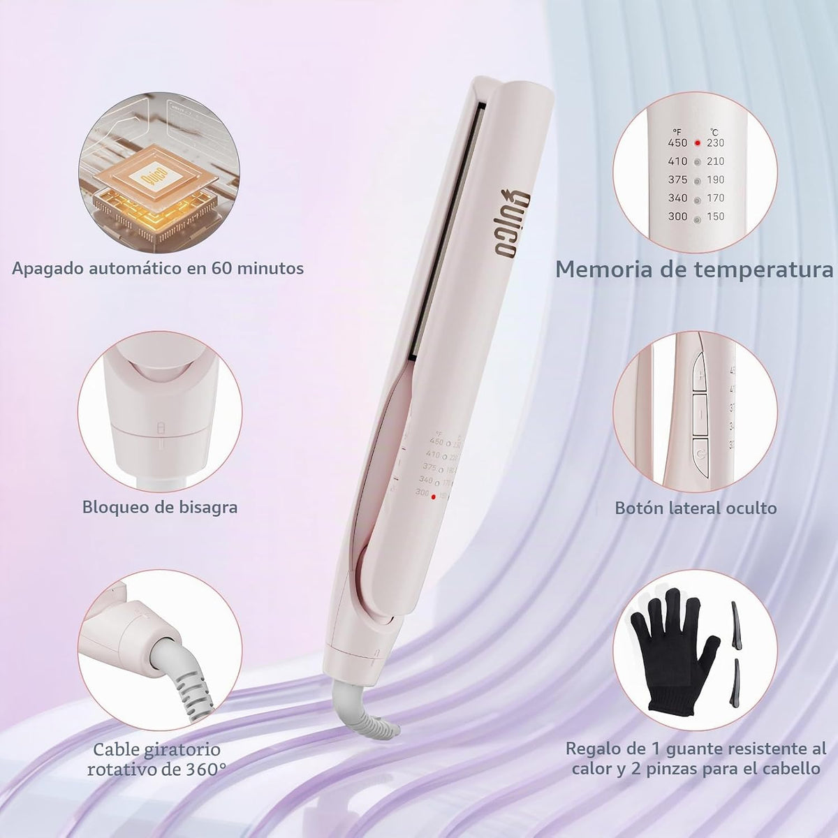 Quico - Plancha de pelo de doble voltaje, 100-240V, plancha de pelo...