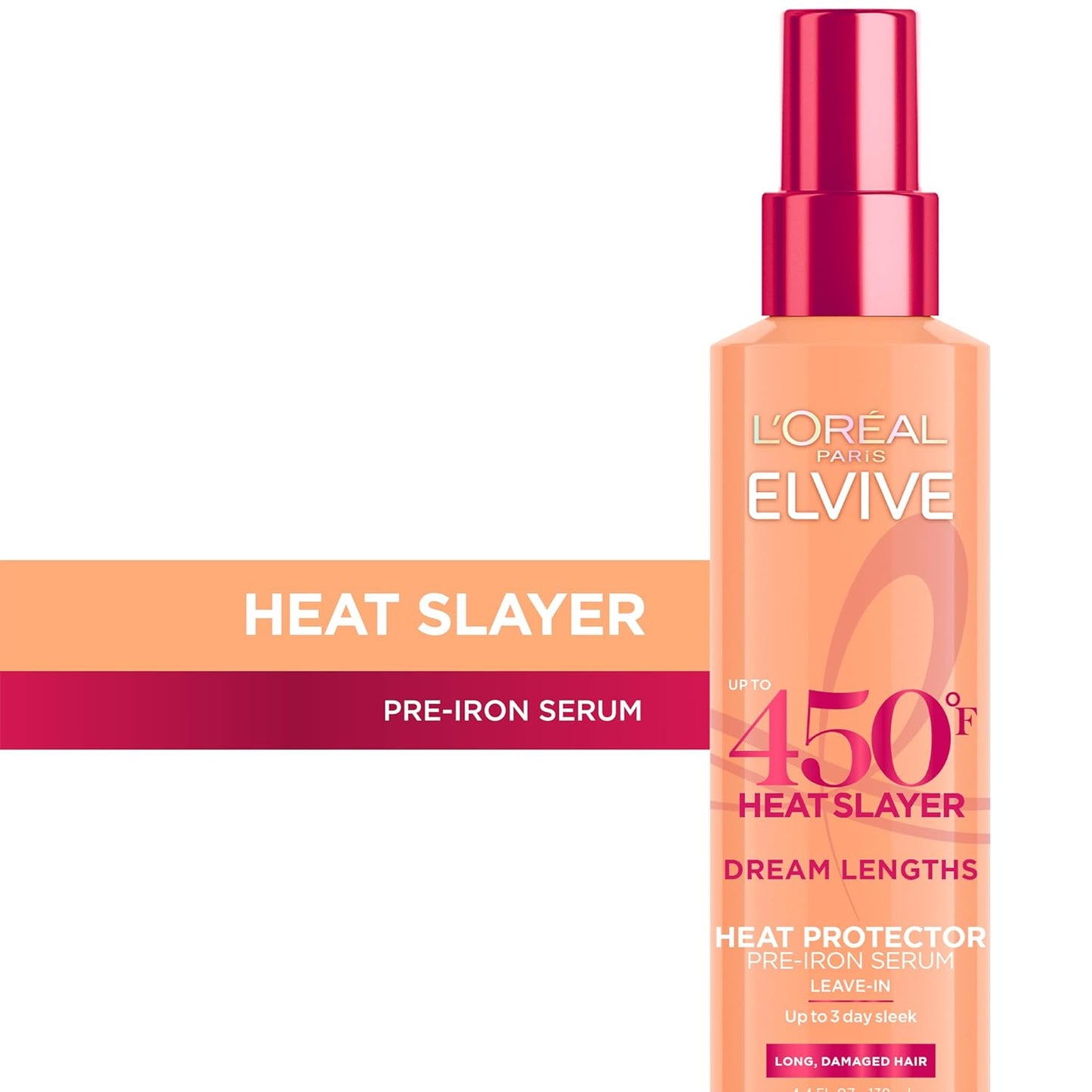 L'Oreal Paris Elvive Dream Lengths Heat Slayer - Aerosol de pre-planchado sin enjuague, 4.4 onzas | 4.4 US, Onza