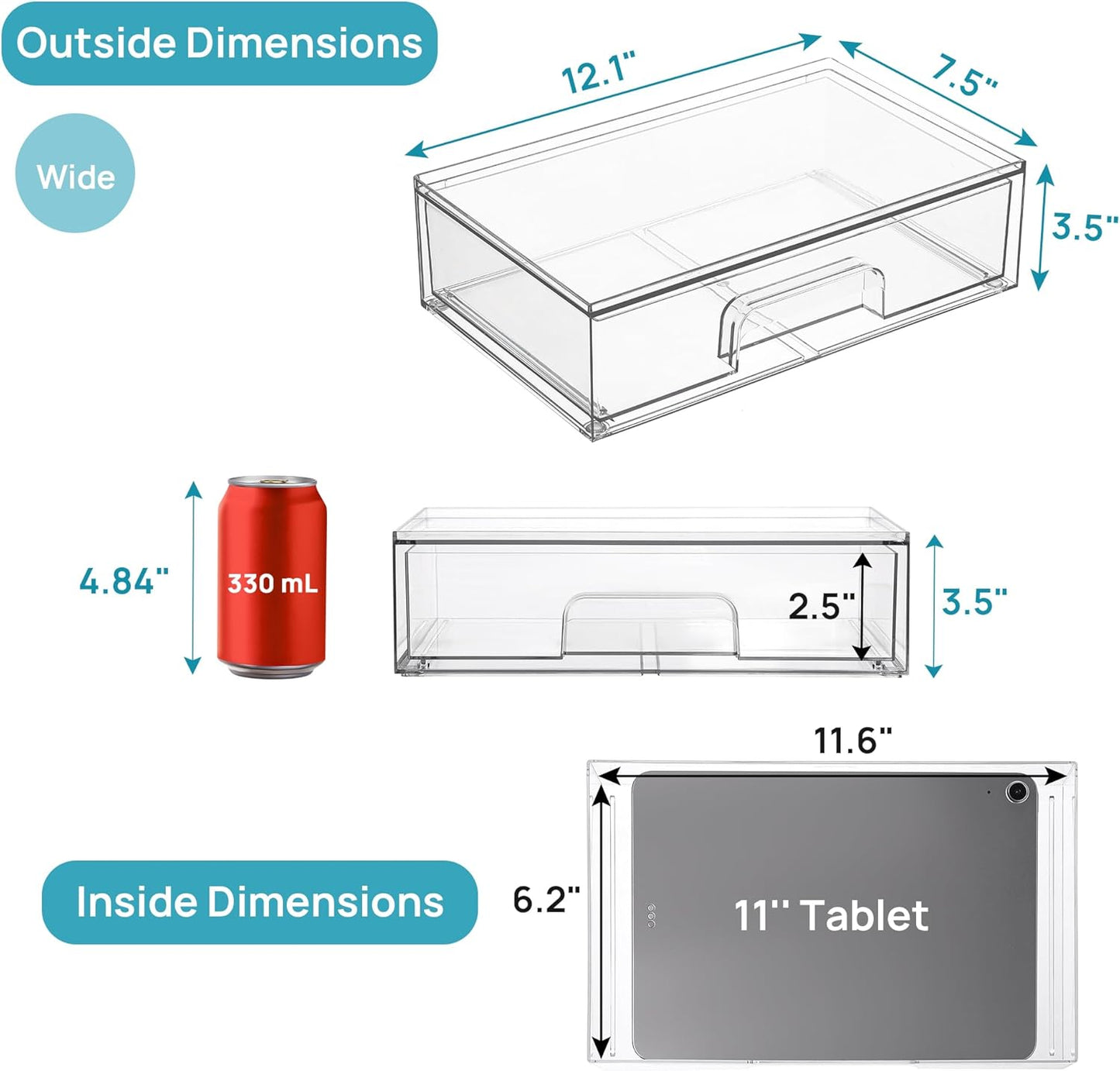 Vtopmart Cajones de almacenamiento apilables transparentes de 12.1...