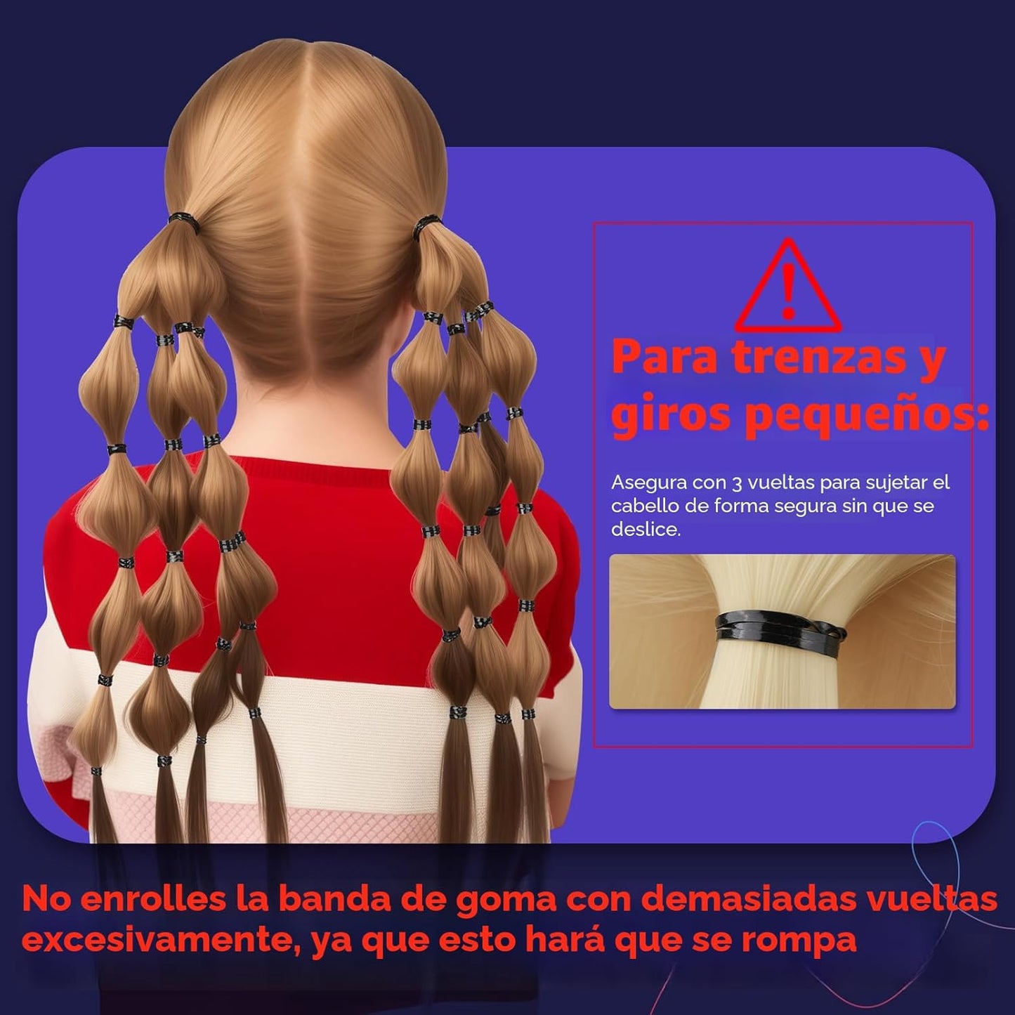 Teenitor 2000 bandas de goma negras suaves y elásticas para el cabe...