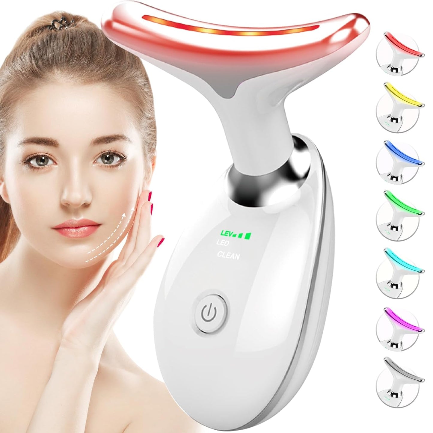 SDKWDH Terapia de luz roja para cara y cuello, herramienta de masaj...