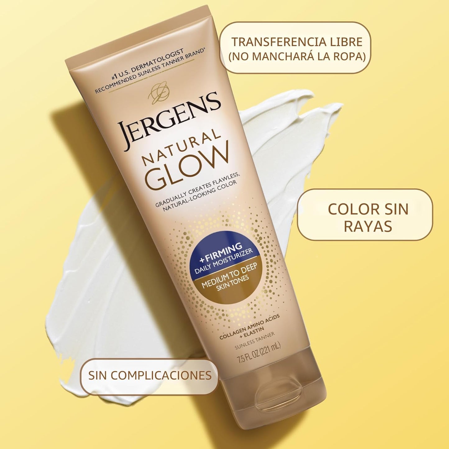 Jergens Natural Glow + Loción corporal autobronceadora reafirmante,...