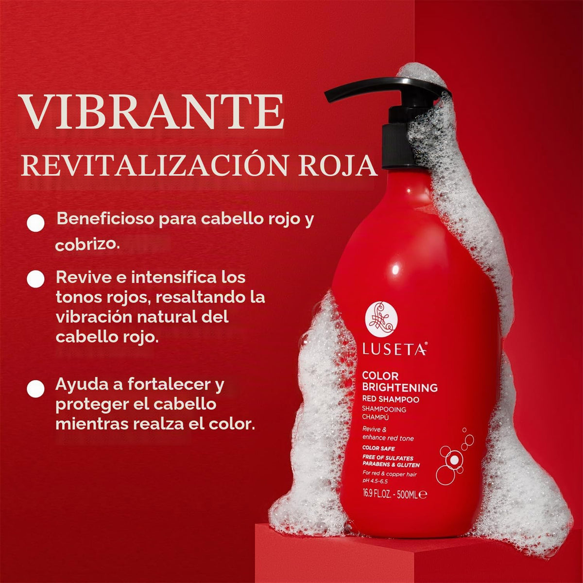 Luseta Champú Iluminador Color Rojo 16.9oz | Champú para cabello ro...