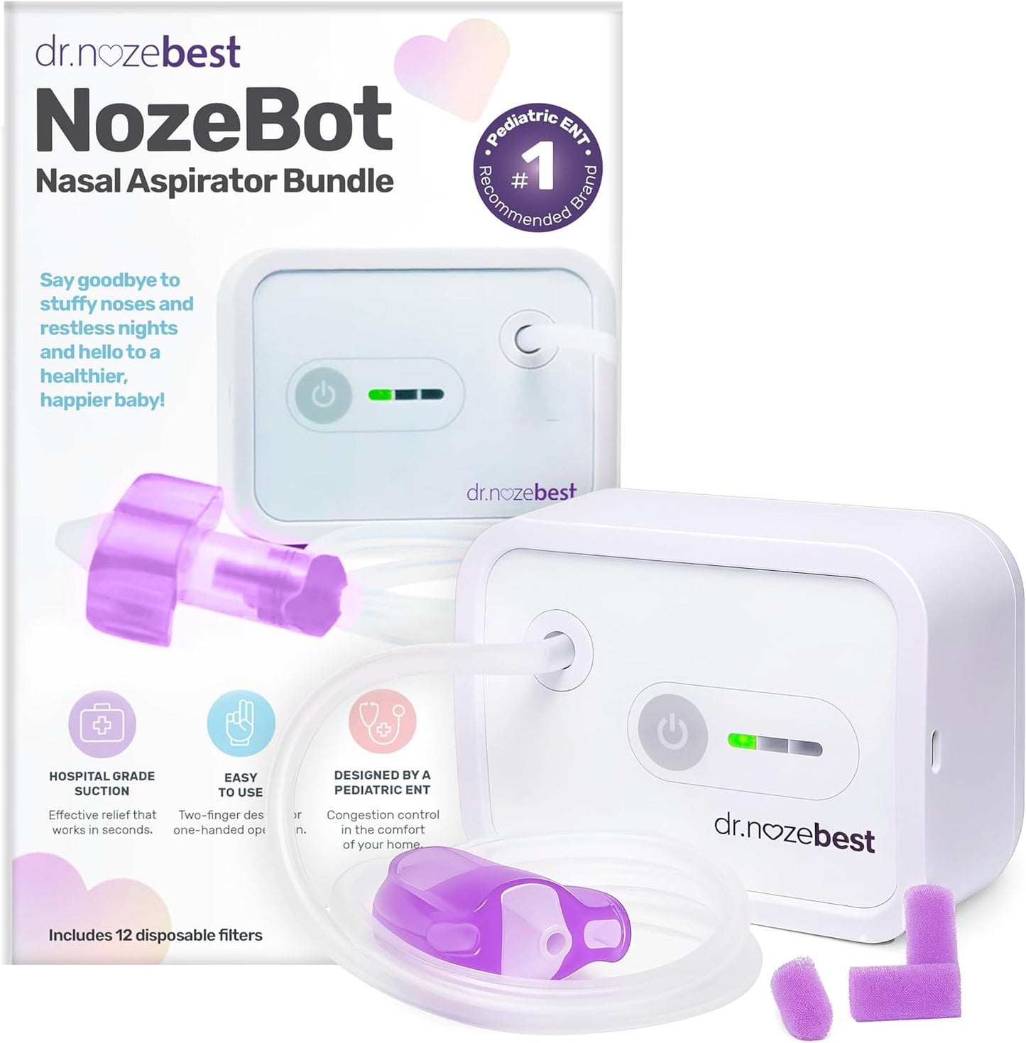 Dr. Noze Best NozeBot Aspirador Nasal Eléctrico para Bebés - Diseña...