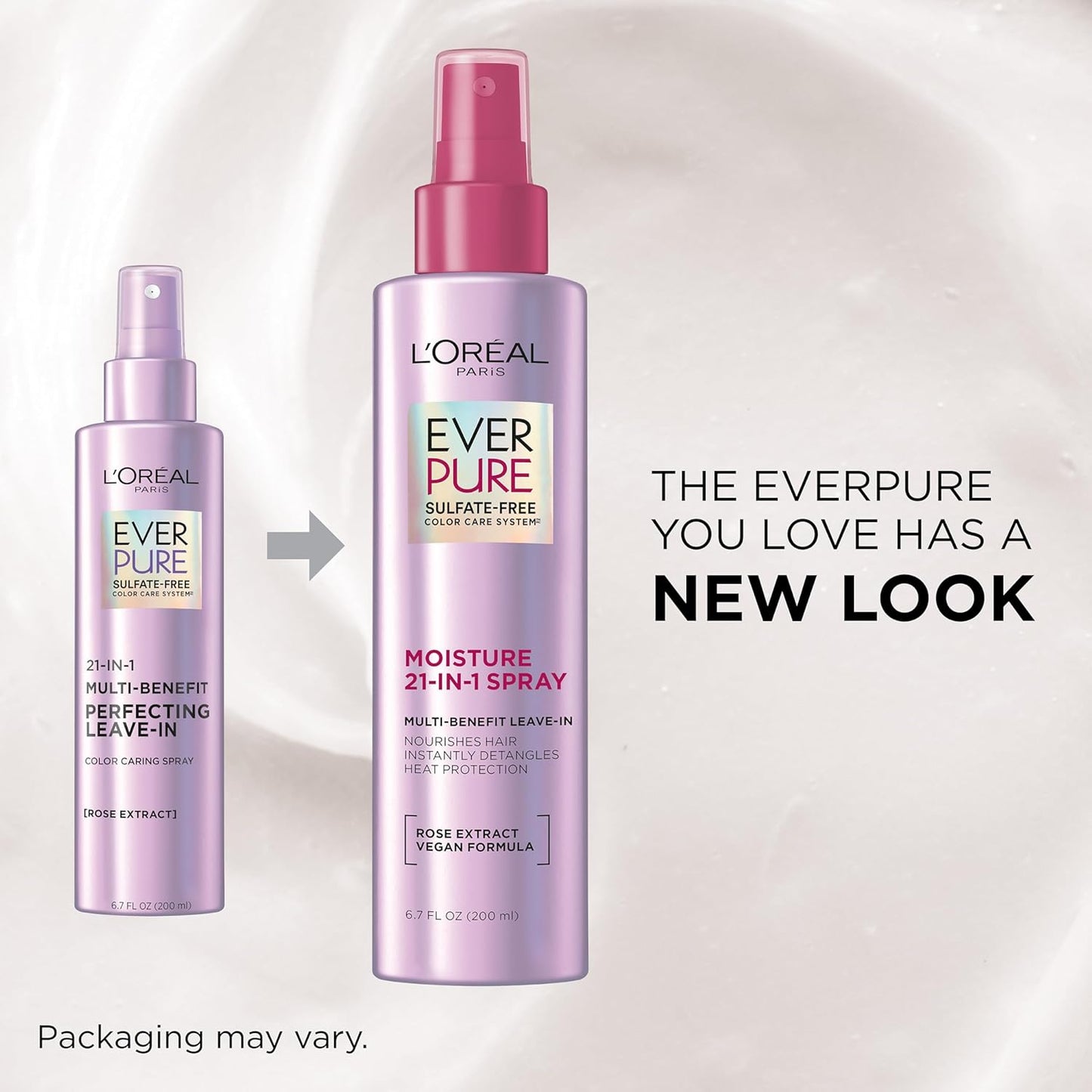 L'Oreal Paris Acondicionador en aerosol sin enjuague 21 en 1, sin sulfato, vegano, EverPure 6.8 onzas líquidas