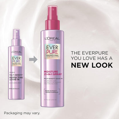 L'Oreal Paris Acondicionador en aerosol sin enjuague 21 en 1, sin sulfato, vegano, EverPure 6.8 onzas líquidas
