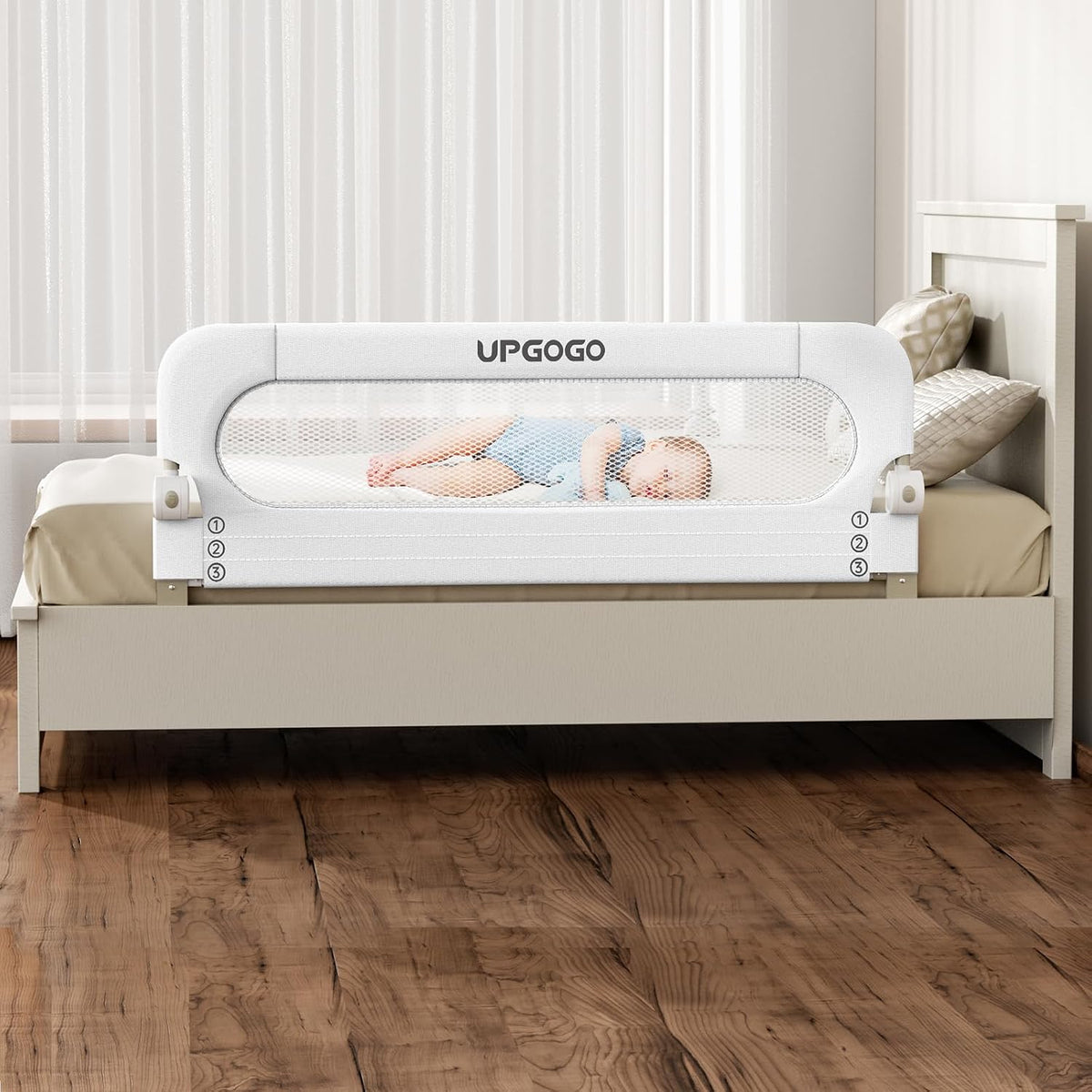 UPGOGO Riel de cama plegable para niños pequeños, blanco, 59 pulgad...