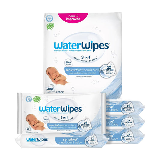 WaterWipes Sensitive+ Toallitas para Recién Nacidos y Bebés, 3 en 1...