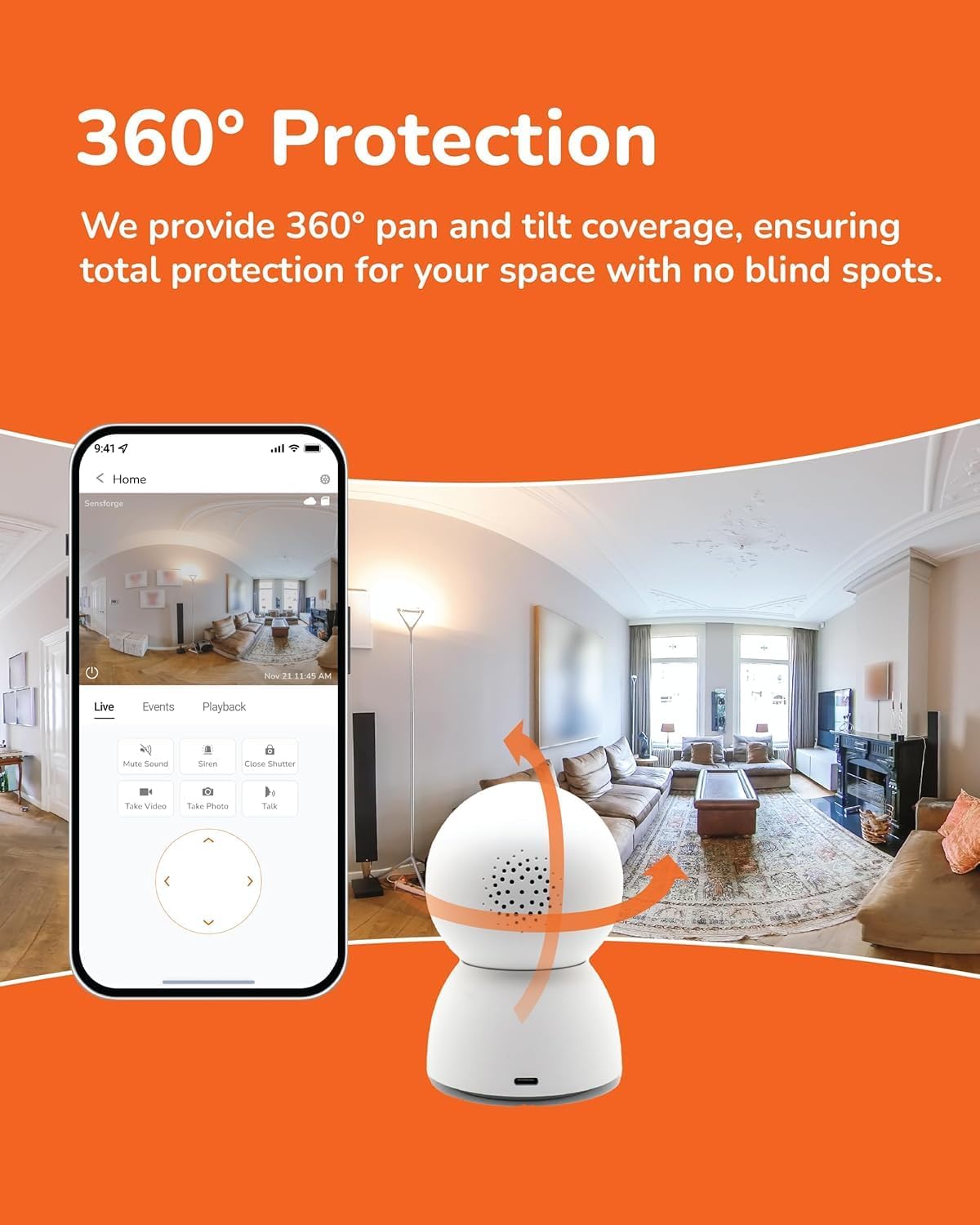 SensForge Cámara de seguridad Pan-Tilt de 2.5K, cámara WiFi de dobl...