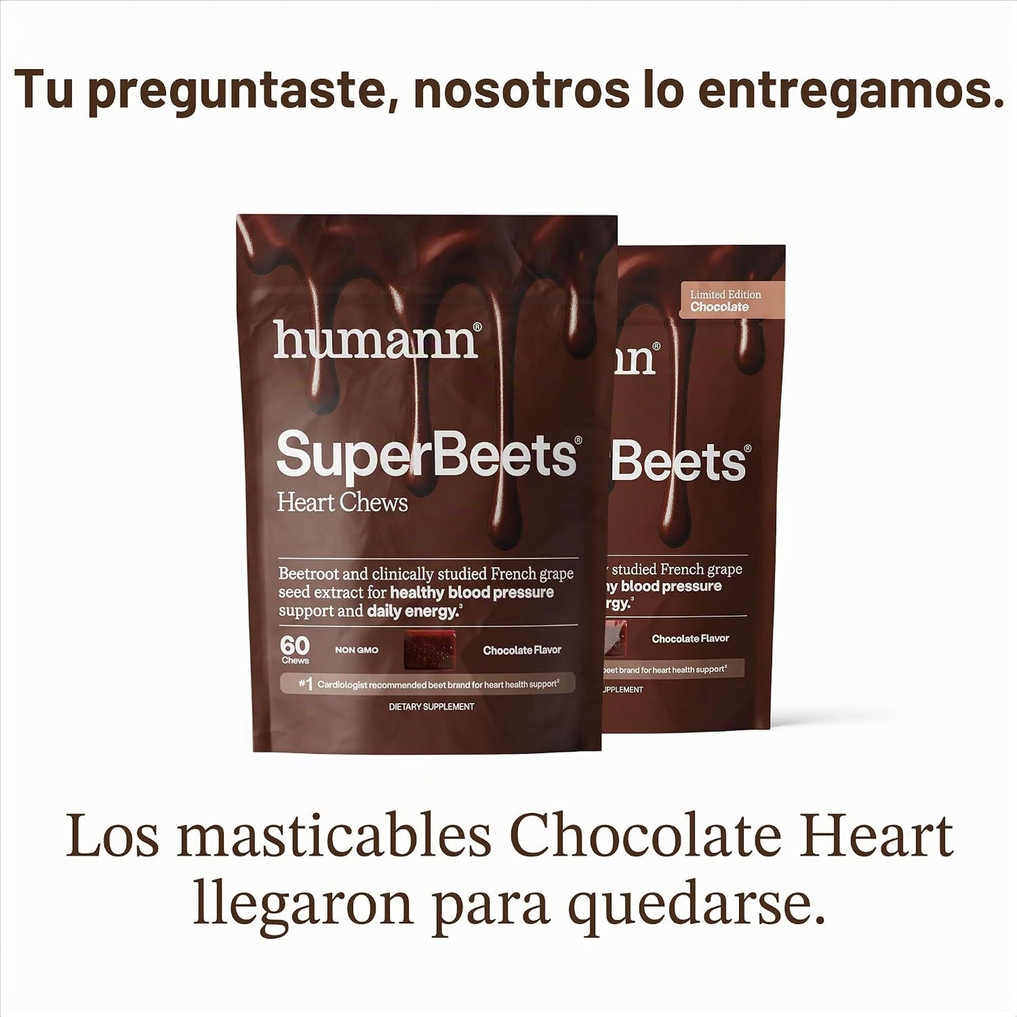 HumanN SuperBeets - Masticables de corazón, soporte de óxido nítric...