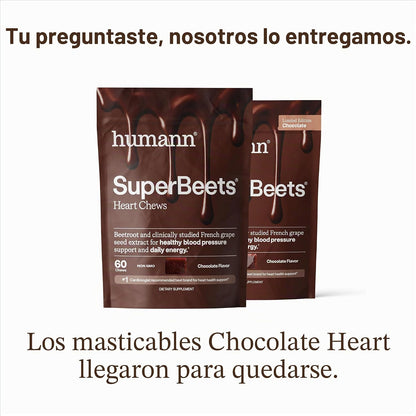 HumanN SuperBeets - Masticables de corazón, soporte de óxido nítric...