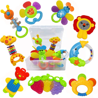 AIVIAI Juguetes para bebés de 0 a 6 meses, juguetes para bebés de 0 a 3 meses, sonajeros para bebés, juego de juguetes con caja de almacenamiento, sonajeros musicales para recién nacidos, juego de regalos con el primer sonajero del bebé (11 piezas)