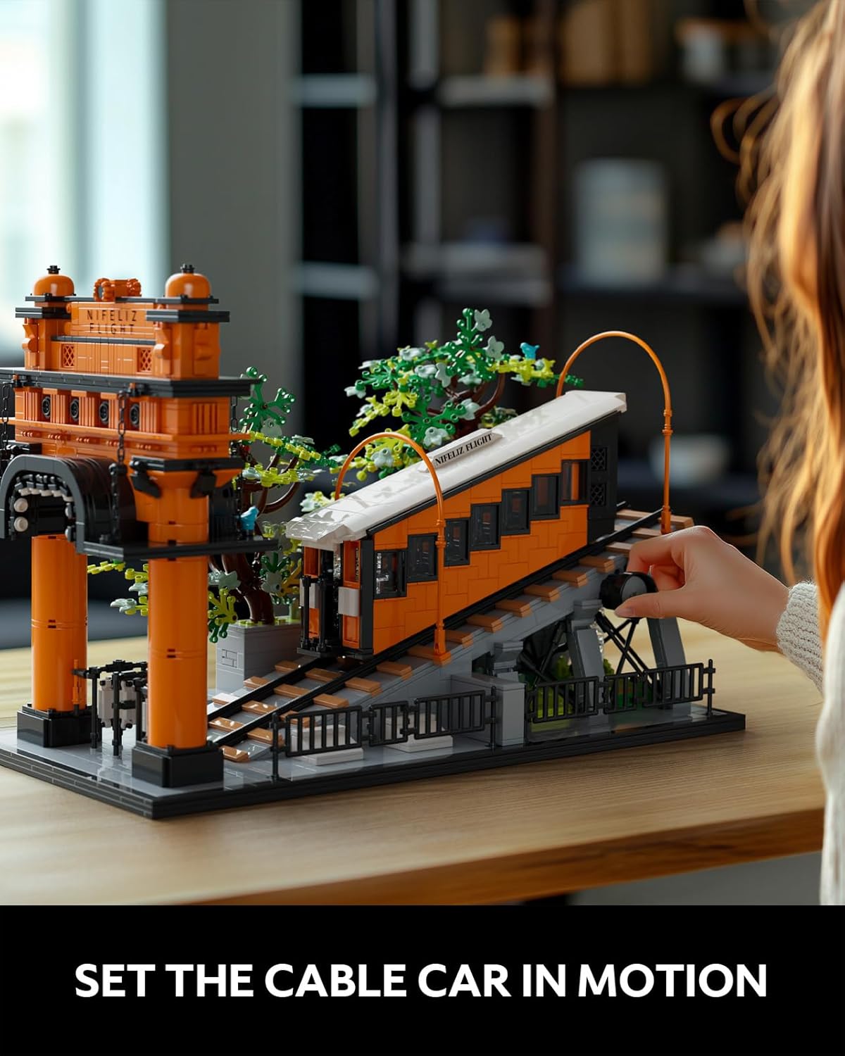 Nifeliz Juego de construcción de ferrocarril de vuelo, modelo vintage de exhibición de teleférico para decoración, regalo memorable para adultos (2,892 unidades, NF10294)