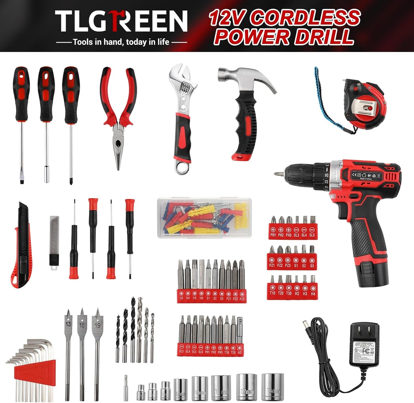 TLGREEN Juego de herramientas de 138 piezas con taladro inalámbrico...