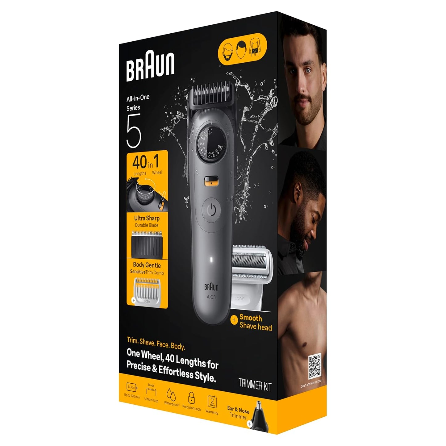 Braun Serie 5 todo en uno Kit de aseo para barba y cuerpo para hombres, recortadora inalámbrica, cortadora de pelo y afeitadora para cara, cabello y cuerpo con cabezal de afeitado suave, AIO 5510