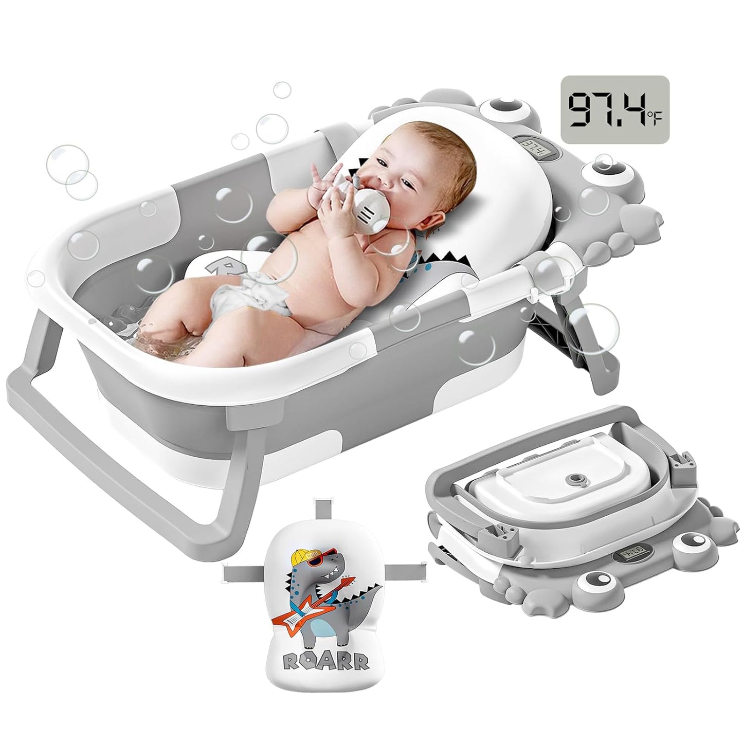 Bañera plegable para recién nacidos a niños pequeños con monitor de...