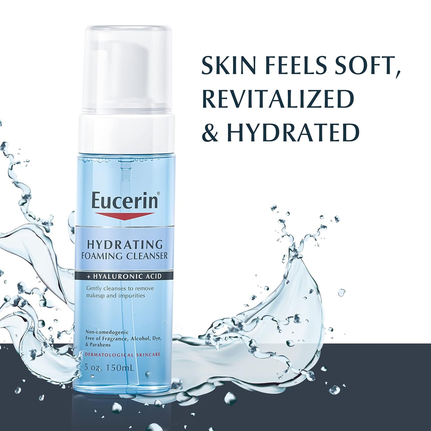 Eucerin Limpiador facial diario hidratante espumoso con ácido hialurónico, 5 onzas líquidas