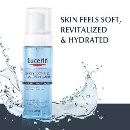 Eucerin Limpiador facial diario hidratante espumoso con ácido hialurónico, 5 onzas líquidas