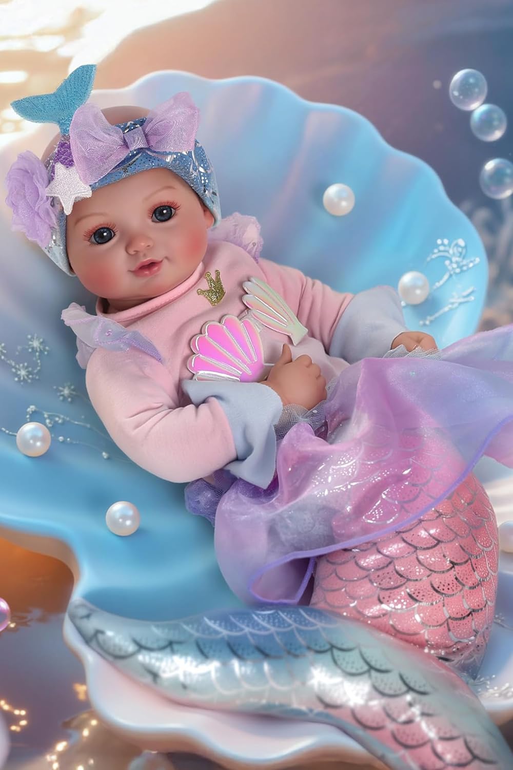 BABESIDE Muñeca bebé de sirena para niña, muñecas de bebé suaves re...