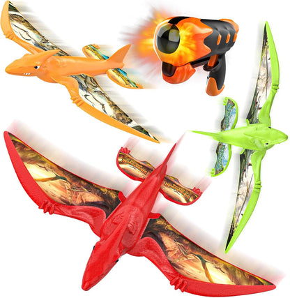 Aiencsai Paquete de 3 juguetes de lanzamiento de aviones de dinosau...