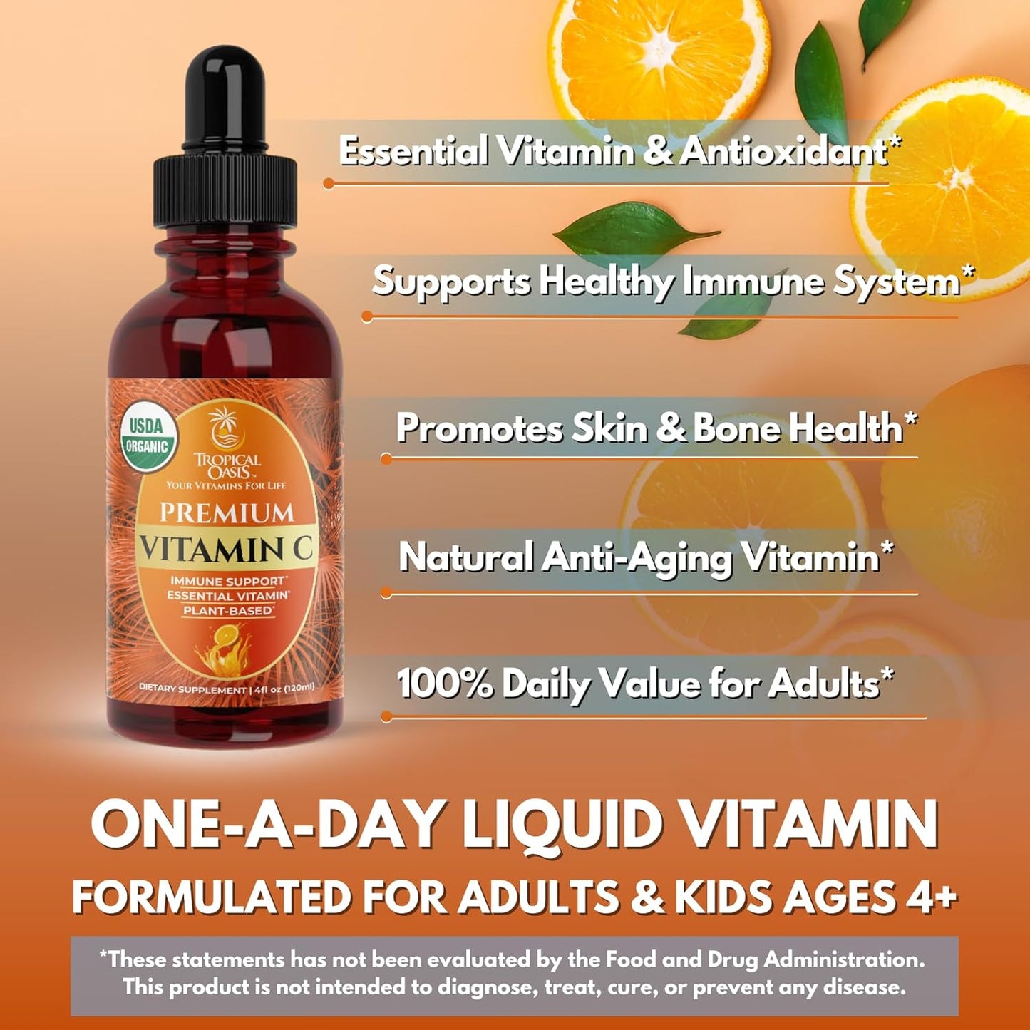 Tropical Oasis Gotas Líquidas de Vitamina C USDA Orgánica para Adul...
