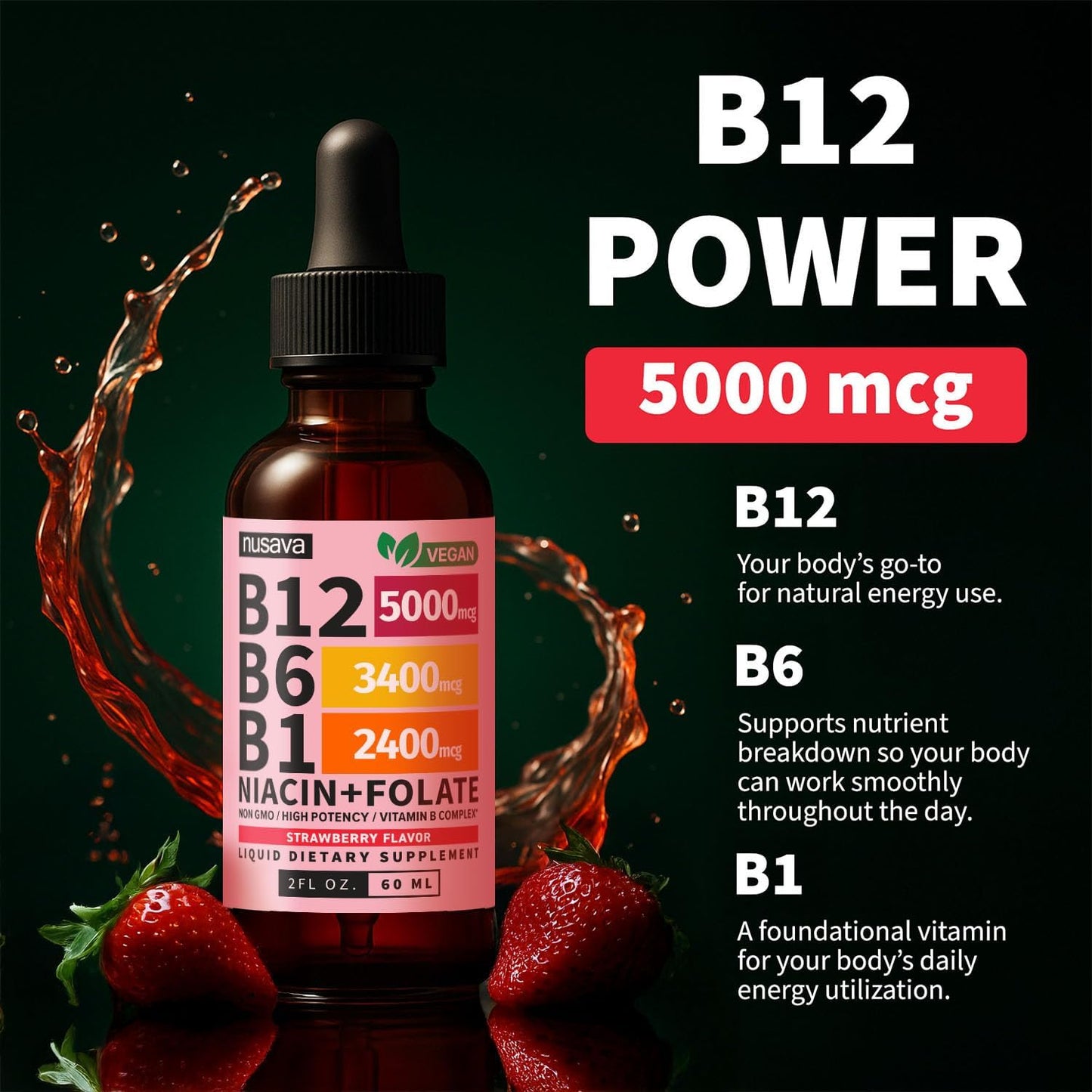 Paquete de 2 gotas líquidas de vitamina B12 y B6, complejo de vitam...