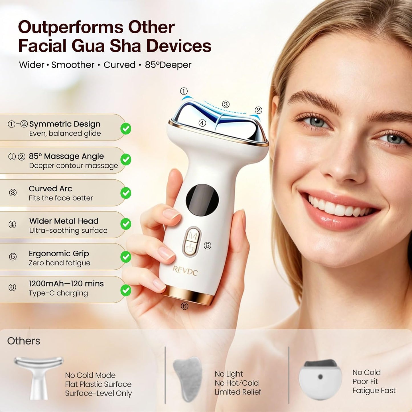 RFVDC Cold Heat Gua Sha - Masajeador linfático facial para cuello,...