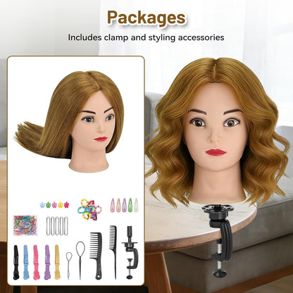 Cabeza de maniquí con 90% cabello humano, cabeza de muñeca de pelo...