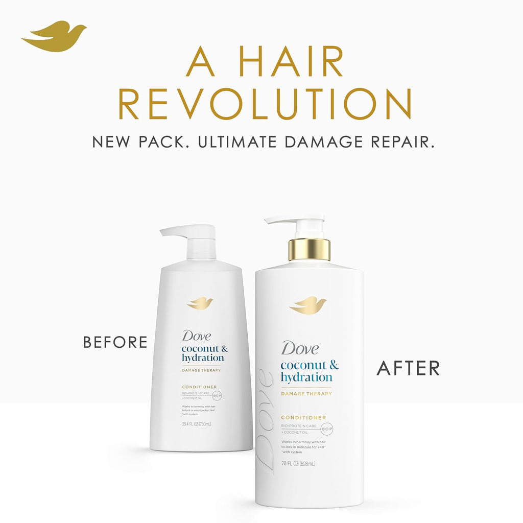 Dove Acondicionador de coco e hidratación para cabello seco con tecnología de cuidado de bio-proteínas y aceite de coco, 28 onzas líquidas