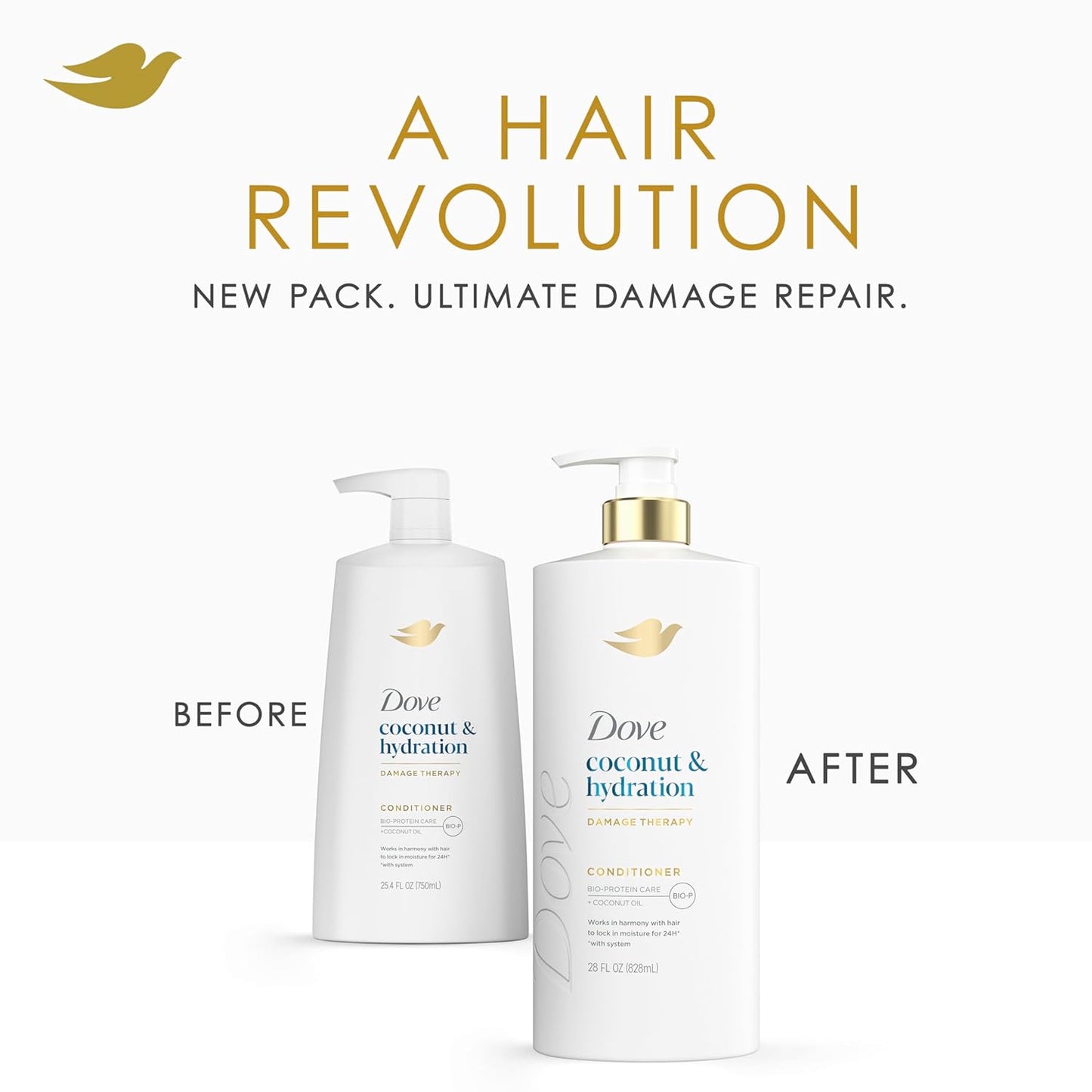Dove Acondicionador de coco e hidratación para cabello seco con tecnología de cuidado de bio-proteínas y aceite de coco, 28 onzas líquidas
