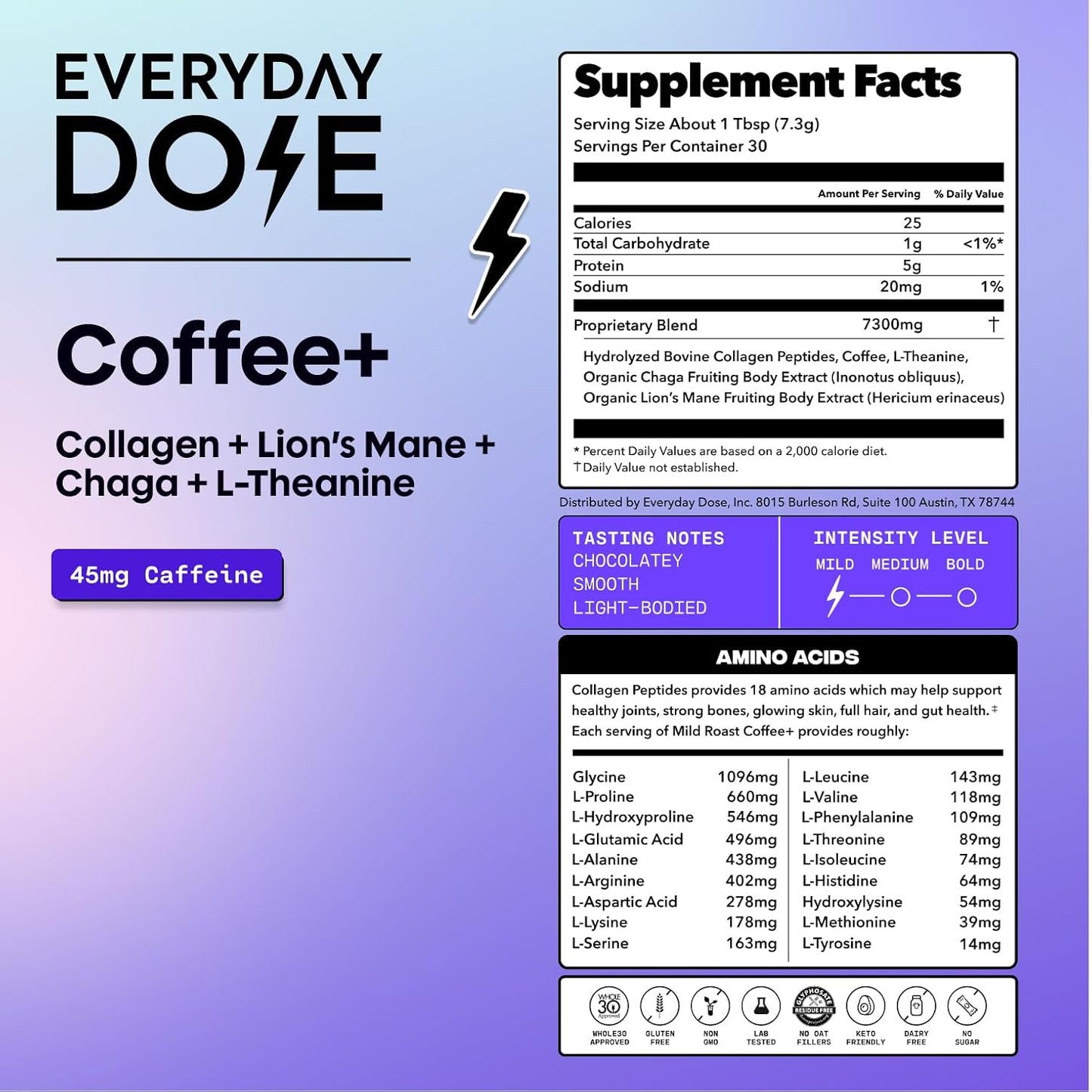Everyday Dose Café de hongos adaptogénico prémium con colágeno alim...