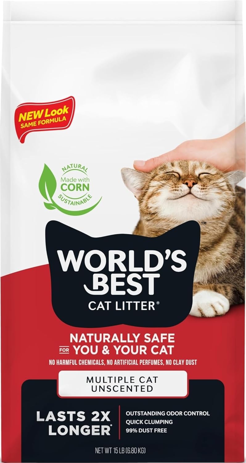 WORLD'S BEST CAT LITTER Múltiples gatos sin perfume, 15 libras,...
