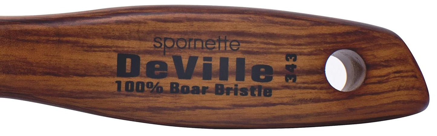Spornette Deville - Cepillo de pelo para esculpir #343, cerdas de jabalí suaves, mango de madera, cepillo alisador acolchado para mantenimiento diario, acabado y añade brillo a cepillados y soplados