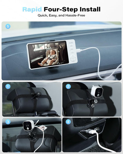 A2C Cámara de coche para bebé, monitor de bebé HD 1080P de 5 pulgad...