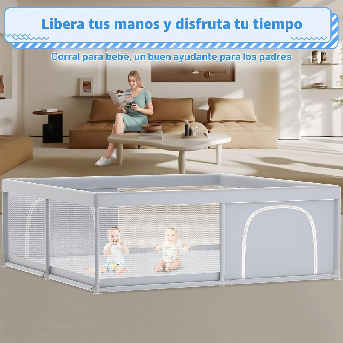 XVISHX Corralito para bebés, 79 x 79 pulgadas, corralito para bebés...