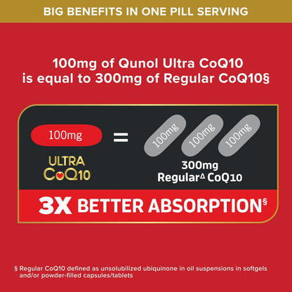Qunol Cápsulas blandas CoQ10 de 100 mg, Ultra CoQ10 100 mg, 3 veces...