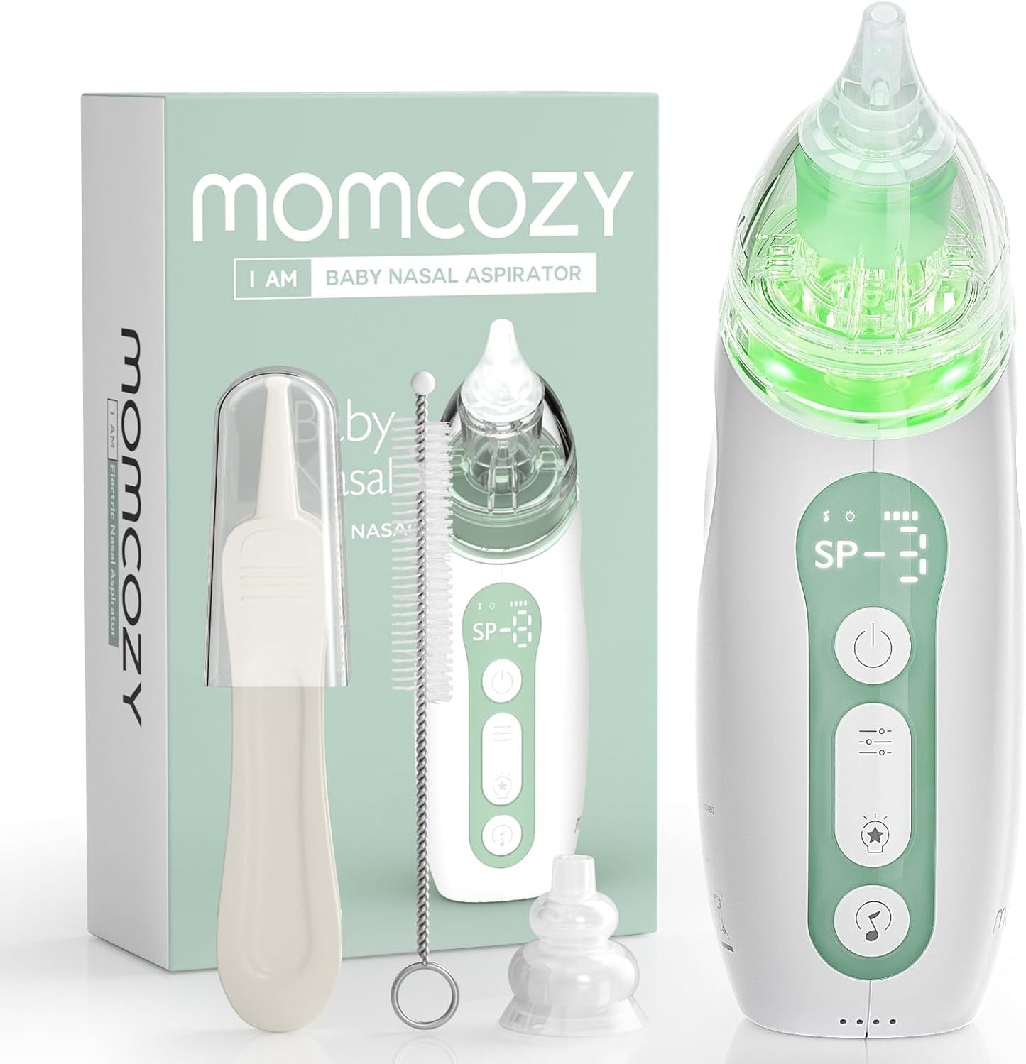 Momcozy Aspirador Nasal para Bebé, Aspirador Nasal Eléctrico de 3 Niveles de Succión para Bebé, Recién Nacido y Niño Pequeño, Aspirador Nasal Portátil con Luz Tranquilizante y Música