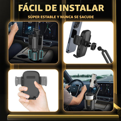 Soportes de teléfono para tu coche, expansor de portavasos universal 2 en 1 con base ajustable y soporte para teléfono, brazo largo con soporte de taza de rotación de 360° para teléfonos compatible