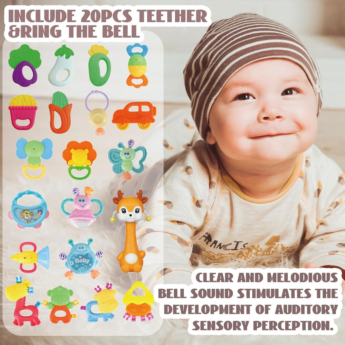 Cocurb Juego de 30 piezas de juguetes de bebé de alto contraste para bebés, sonajeros, juguetes de dentición y calcetines de muñeca, adecuado para 6 meses, regalo perfecto para bebés para niños y