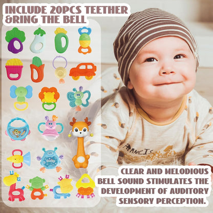 Cocurb Juego de 30 piezas de juguetes de bebé de alto contraste para bebés, sonajeros, juguetes de dentición y calcetines de muñeca, adecuado para 6 meses, regalo perfecto para bebés para niños y