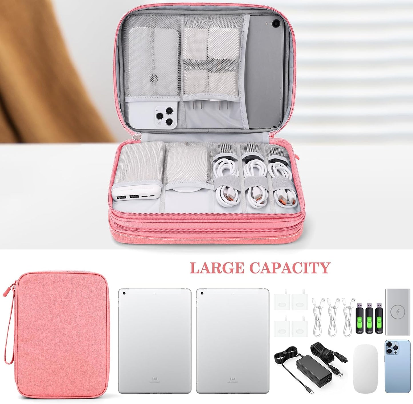 FYY Organizador electrónico, organizador de cables de viaje extragr...