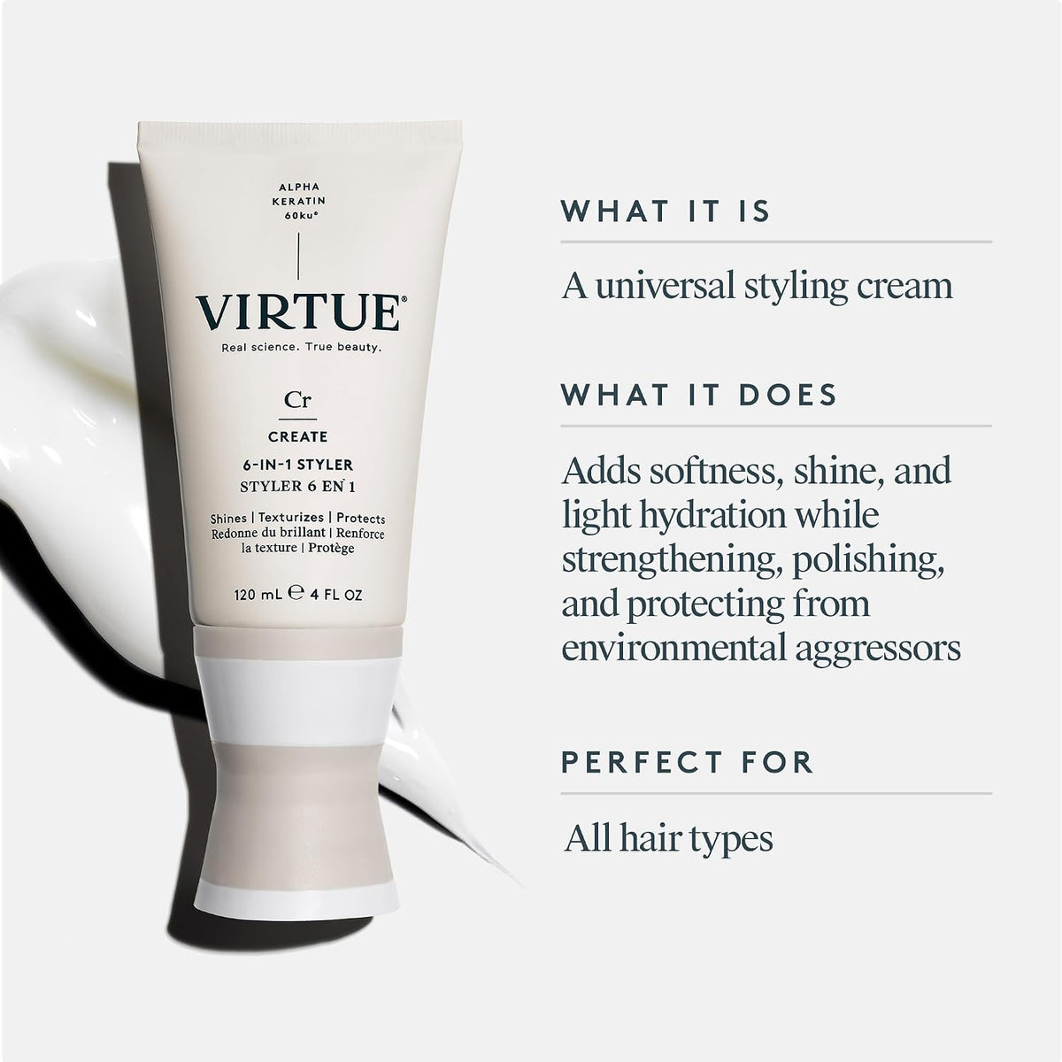 Virtue 6-en-1 Estilizador de Cabello, Crema de Peinado con Protecci...