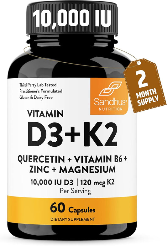 Sandhu's Vitamina D3 K2 Magnesio 10000 IU, 120mcg K2 Cápsulas 6...